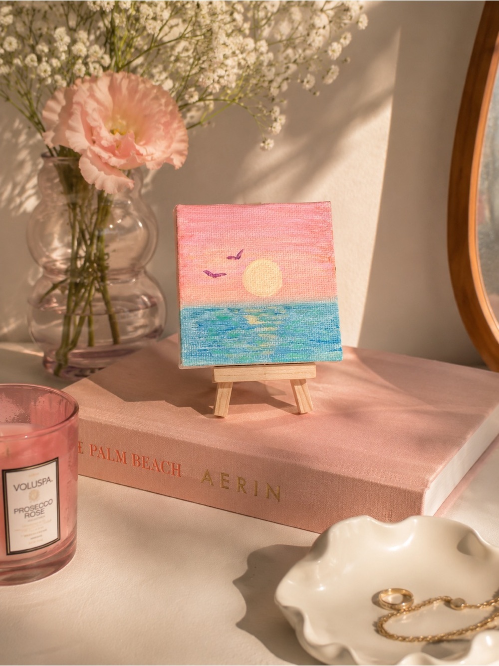 Pastel Sunset Mini Canvas Art — Pink, Yellow & Blue